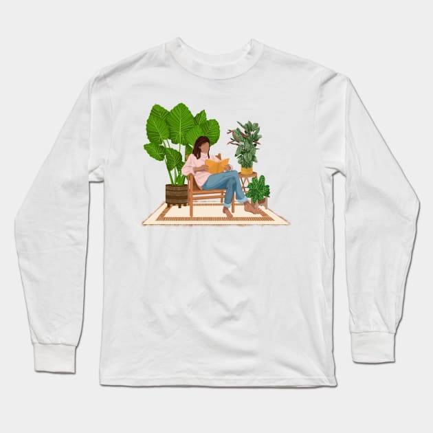 Reading with plants 3 Long Sleeve T-Shirt by Gush Art Studio 1